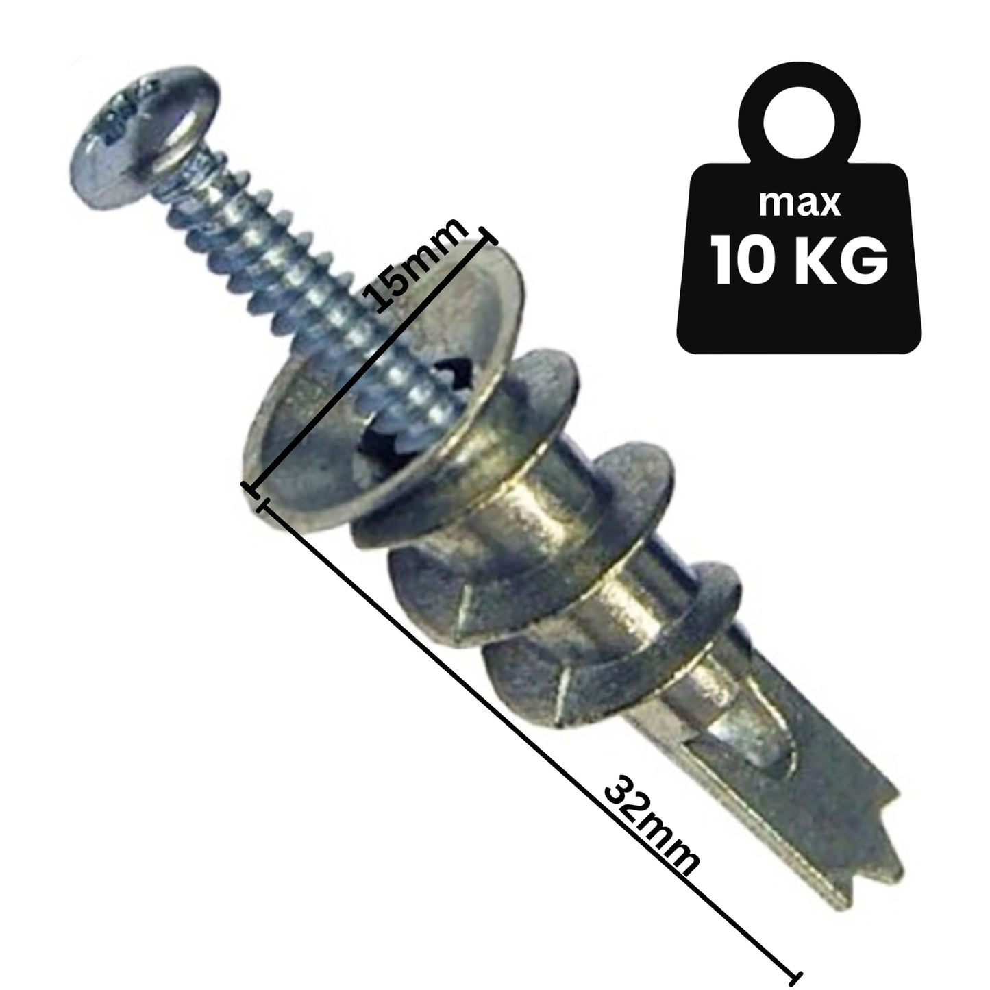 Aretro Self-Drilling Plasterboard Fixings with Anchors, 32mm, Metal Wall Plugs, Heavy Duty Driva Screws Choice of Pack of 4, 10, 20, 50, 100 (4 Pack)