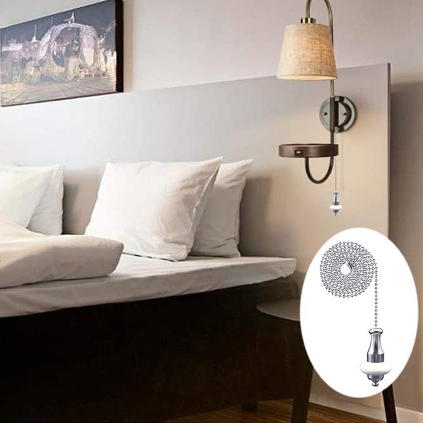 Aretro Ceramic Chrome Light Pull Cord Chain with 800mm Ball Chain Bathroom Toilet Bedside Lamp Ceiling Light Fan Switch Blind Handle Weight