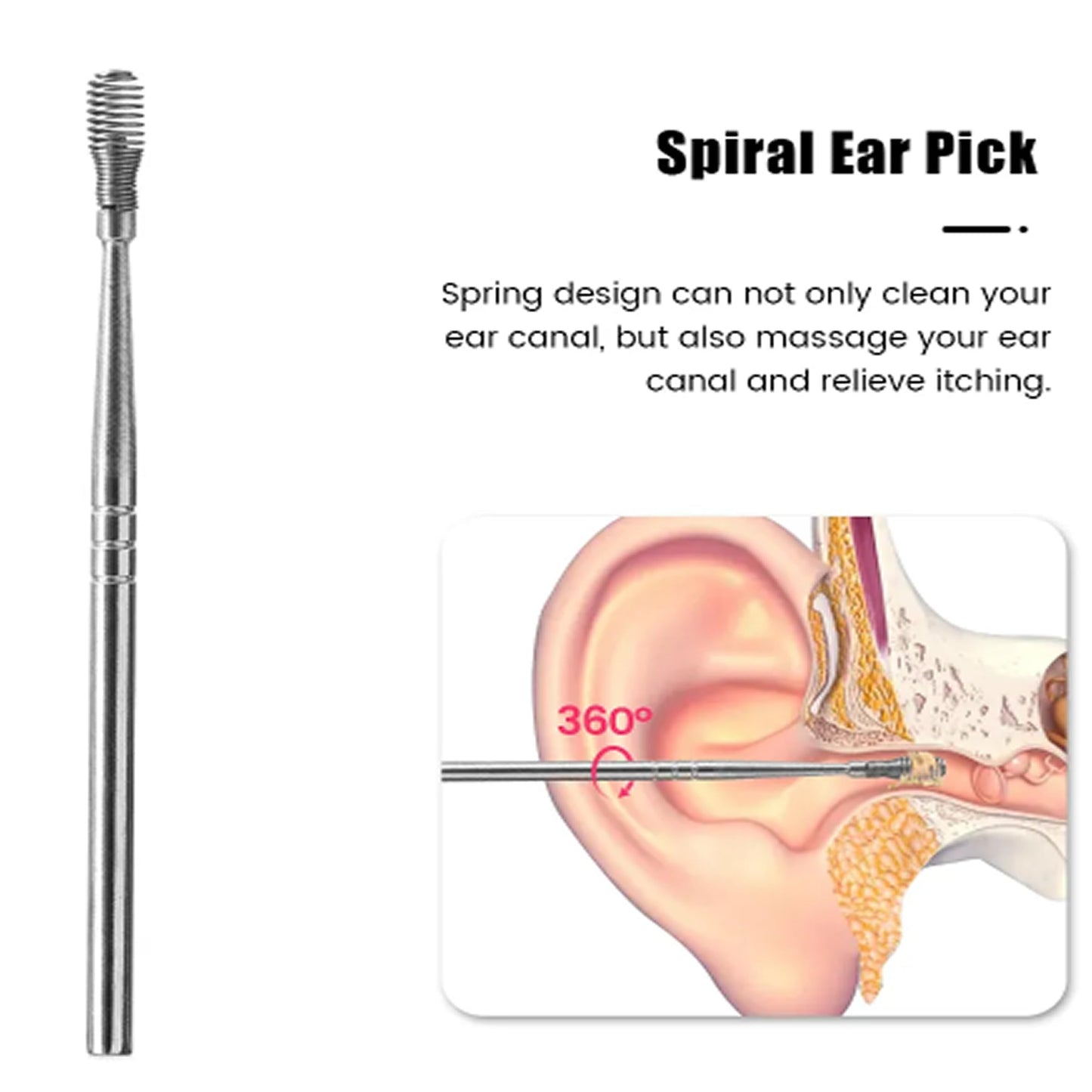 6 Pcs Ear Pick Cleaner Earwax Removal Kit Ear Cleaning Tool Stainless Steel 6 in 1 Tool Spoon Curette with Black Leather Storage case