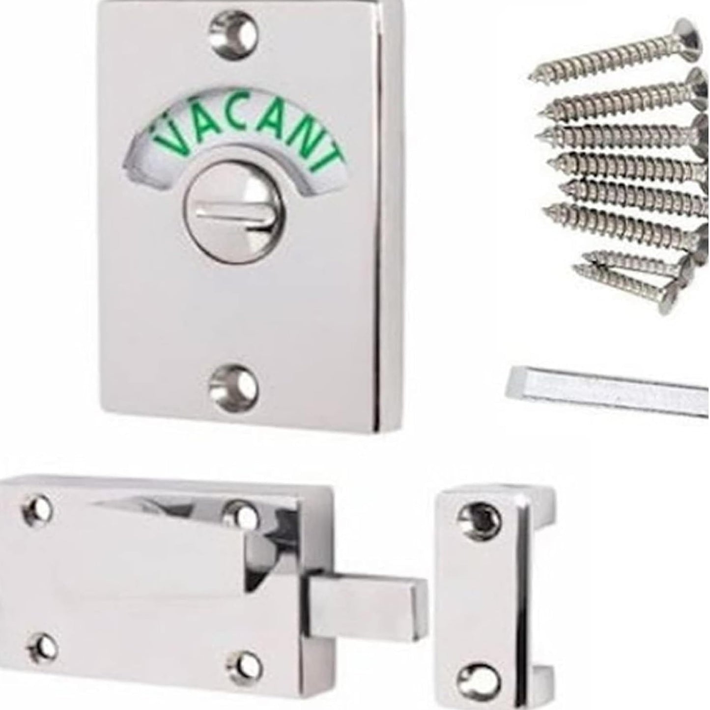 Aretro Satin Chrome Stainless Steel Effect Polished Brass Vacant Engaged Indicator Bolt Bathroom Door Lock Toilet Latch WC Privacy Public Bathrooms Restrooms (Colour Indicator- Satin Chrome)