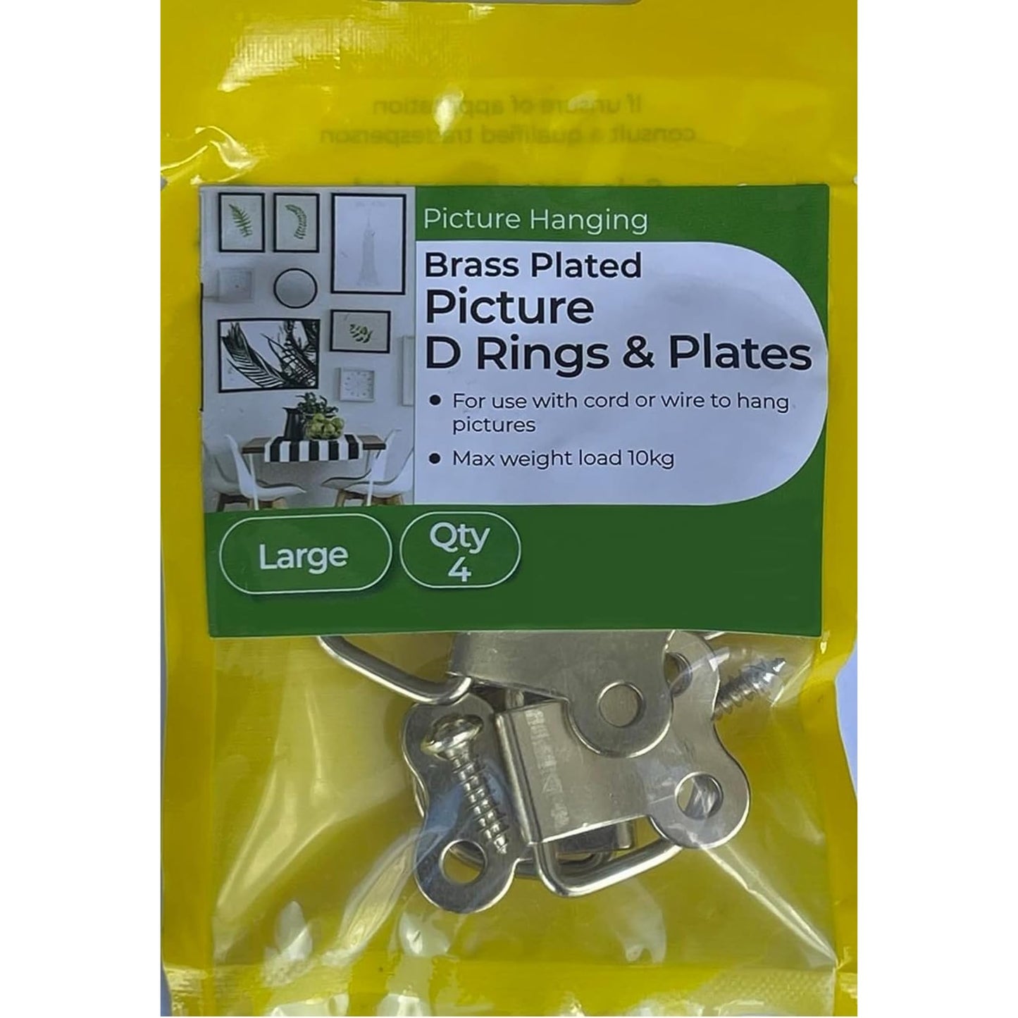 Picture Frame D Rings & Plates Set, Brass Plated, Large & Medium Size with Screws, 4 Pack (Medium)