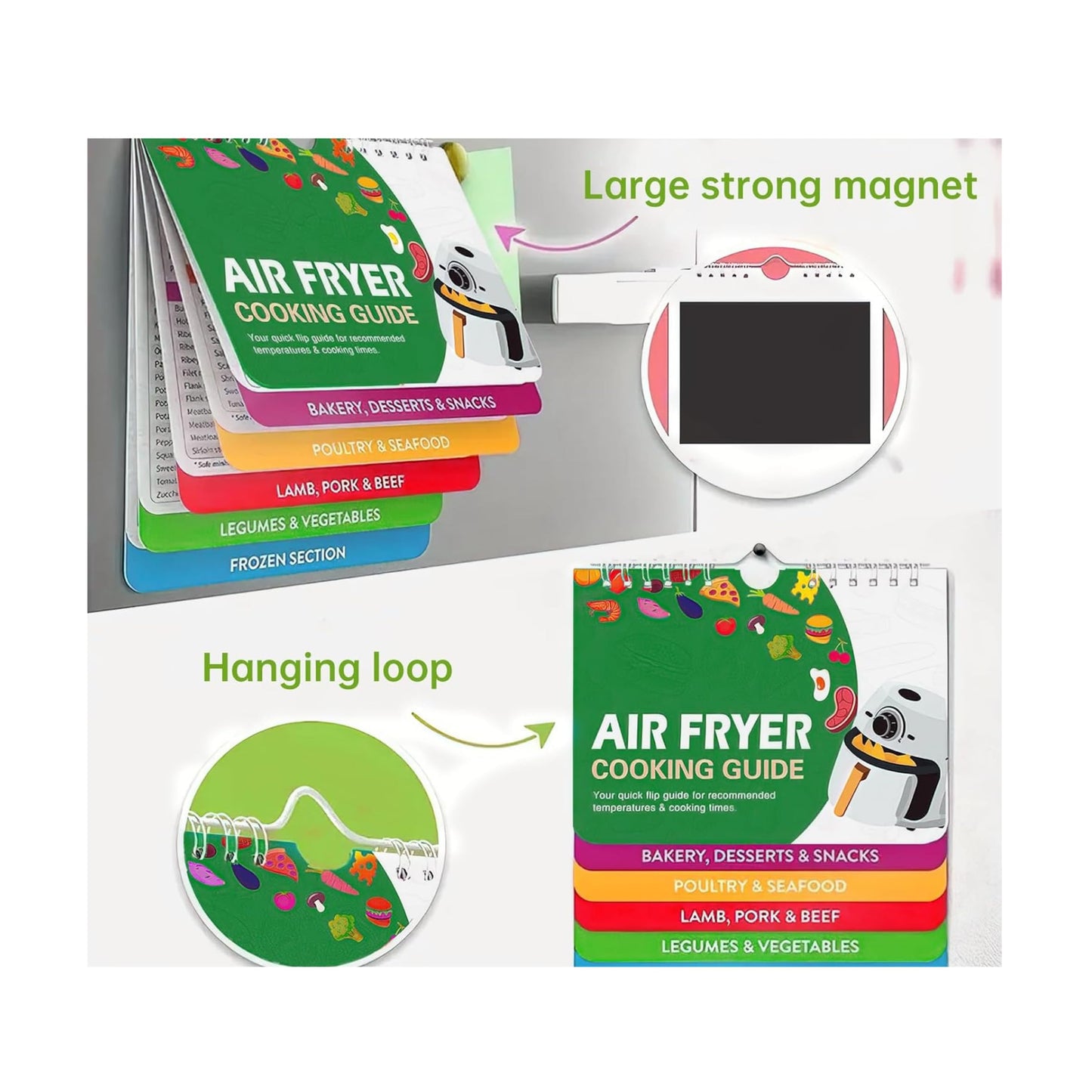 Aretro Air Fryer Cookbook Magnetic Cheat Sheet Set Air Fryer Cooking Times Chart Oven Cooking Pot Temp Guide Conversion Chart Cooking Measurements for Food Air Fryer Accessories Recipes Reference Guid