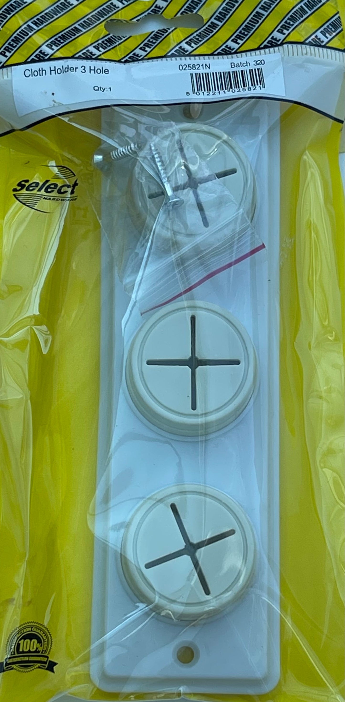 Treble Tea Towel Cloth Push in Holder Hook 3 Hole White 025821N