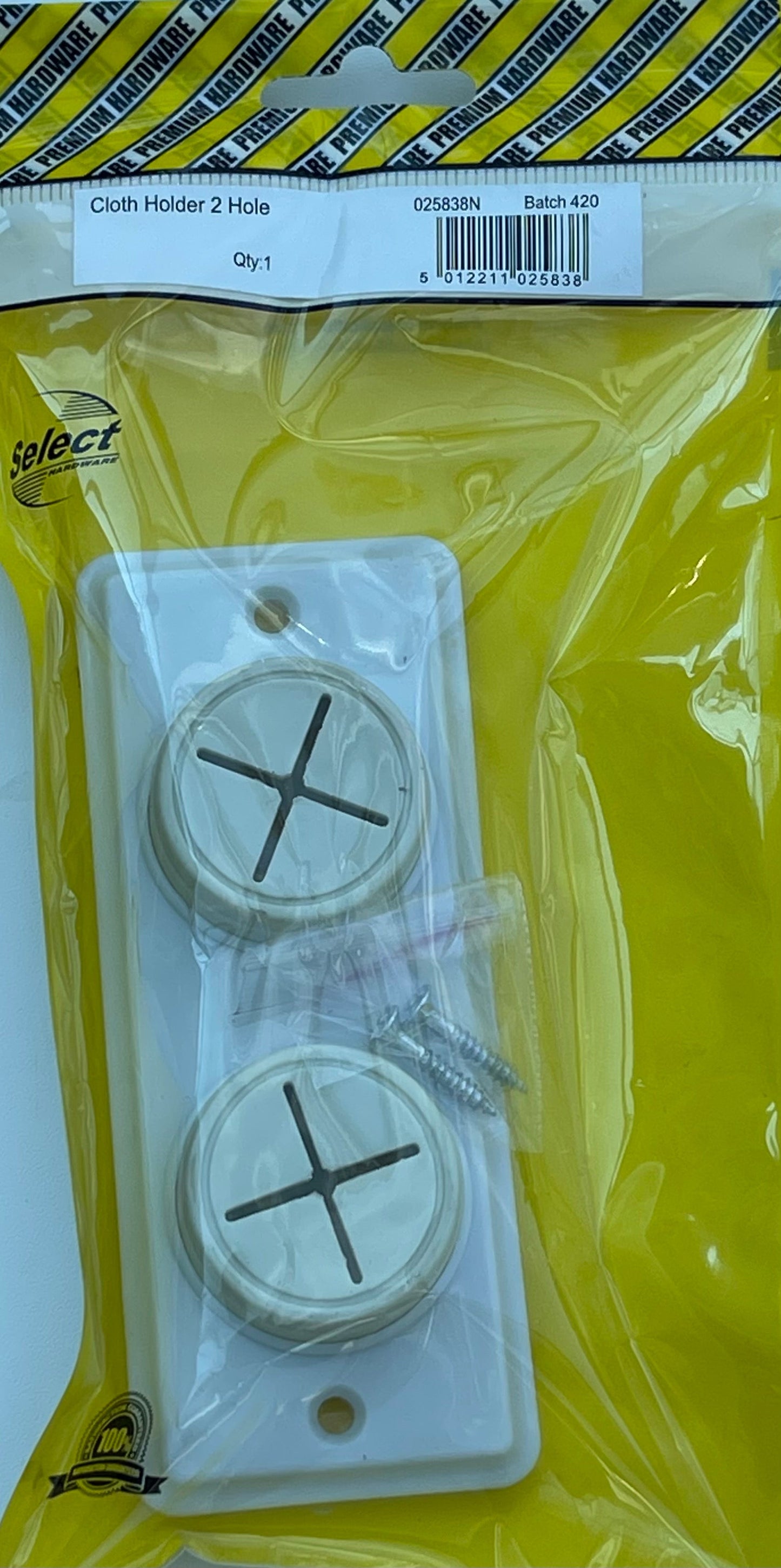 Double Tea Towel Cloth Push in Holder Hook 2 Hole White 025838N