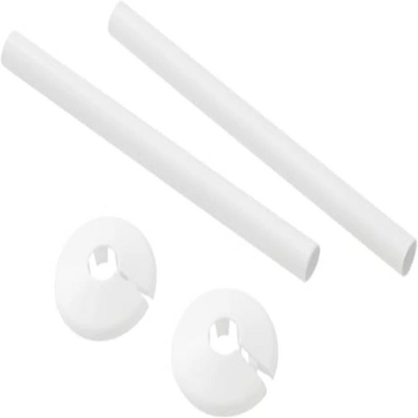 White Plastic 15mm Radiator Pipe Towel Rail Covers & Collars 200mm 1 Pack of 2