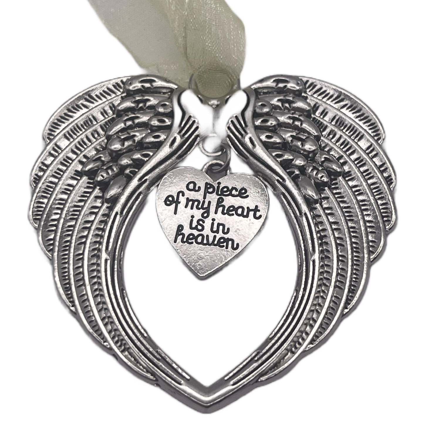Aretro Christmas Angel Wings Memorial Ornaments “A Piece of My Heart is In Heaven” Angel Wing Pendants Christmas Tree Ornaments Xmas Party Decorations