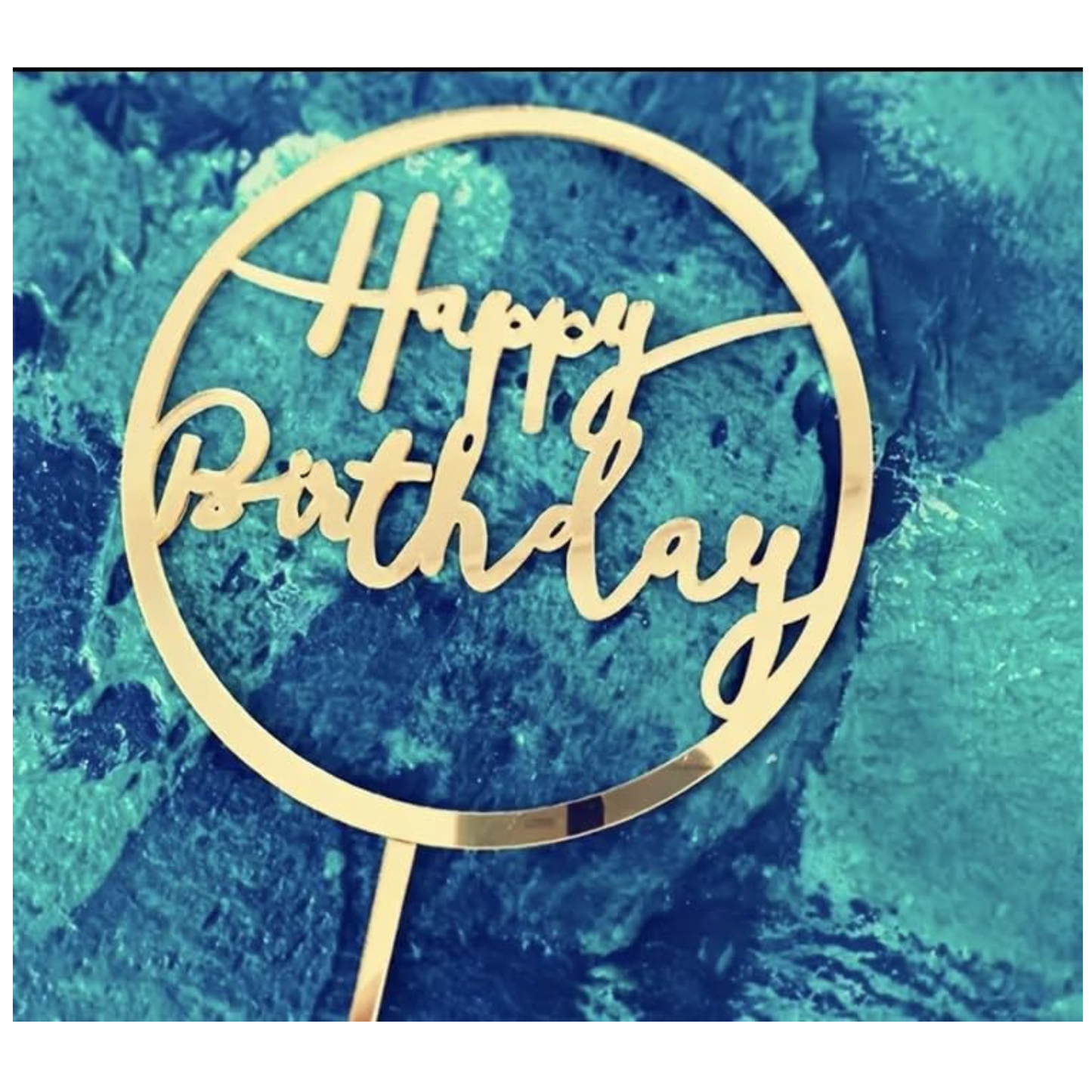 Aretro Acrylic Happy Birthday Circle Cake Topper (Gold)