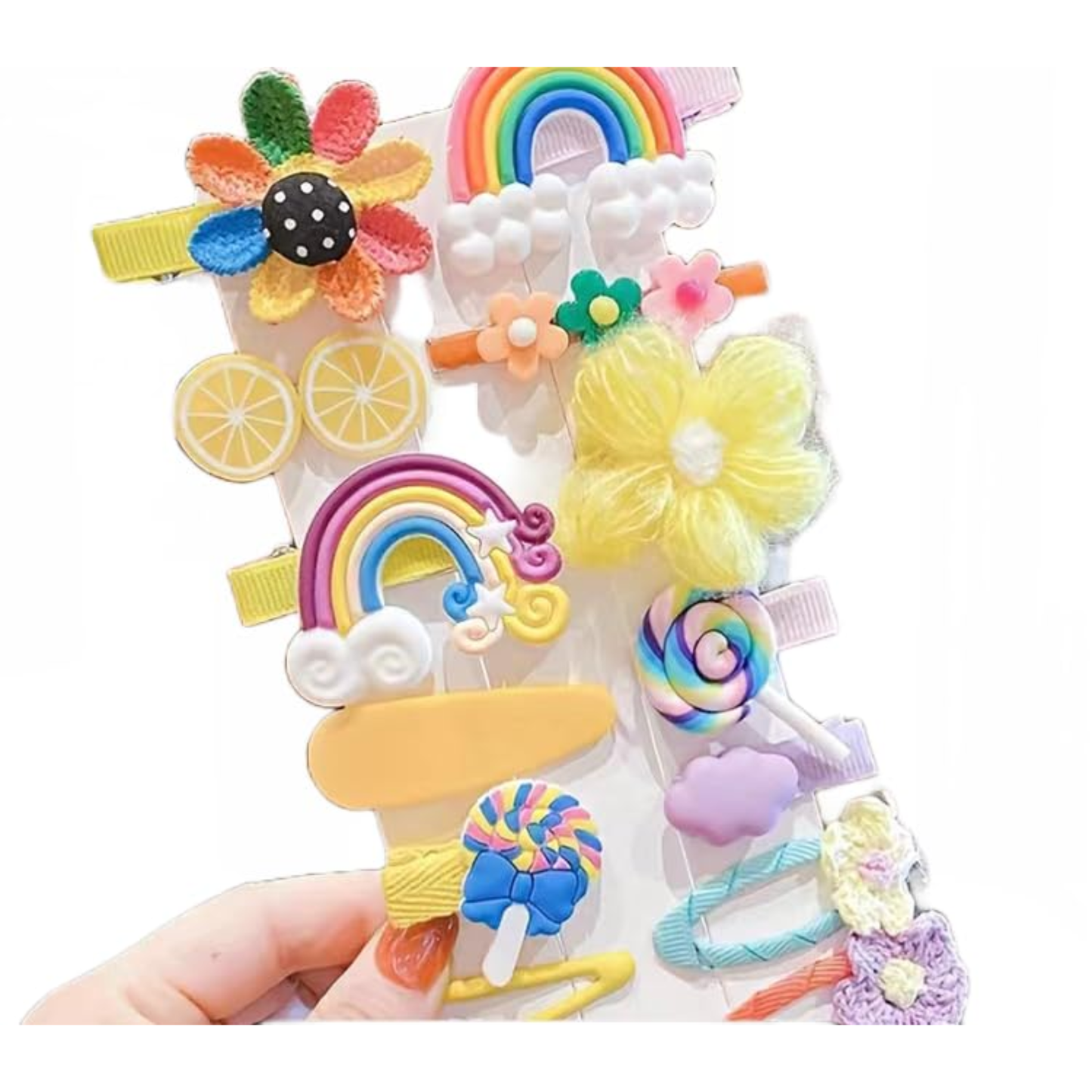 Aretro Yellow Hair Clips for Girls Cute Hair Clips Children Snap Girls Hair Slides rainbow Flowers Fruit Hair Accessories 1 Pack of 14 Hairslides.