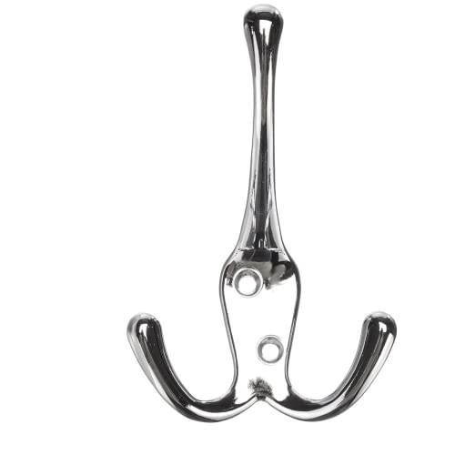 Aretro Polished Chrome Three Prong Triple Back of Door Wall Hat Coat Robe Hanger Hook with Screws, Bathroom Coat Hanger, Curved Chrome-Plated Metal