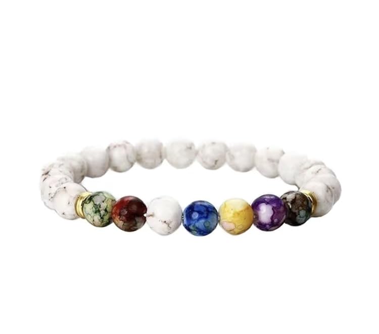 Aretro Seven Chakra Volcanic Stone Handmade Elasticated Bead Bracelet Yoga Balance Bead Bracelet.