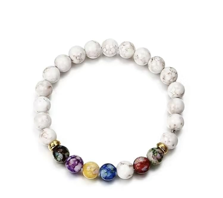 Aretro Seven Chakra Volcanic Stone Handmade Elasticated Bead Bracelet Yoga Balance Bead Bracelet.
