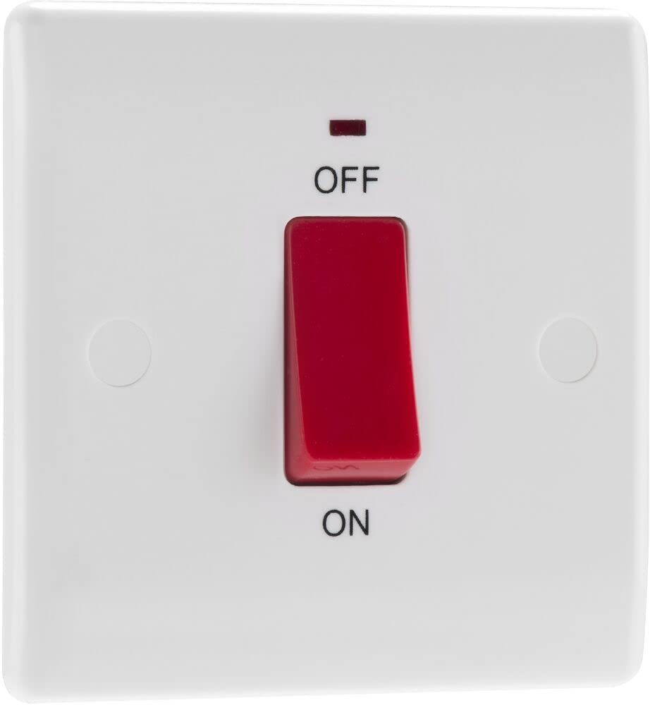 BG Electrical Cooker Control Switch Unit with LED Power Indicator, Single Plate, Double Pole, Round Edge, Nexus 800 Series, White Moulded, 45A, 874