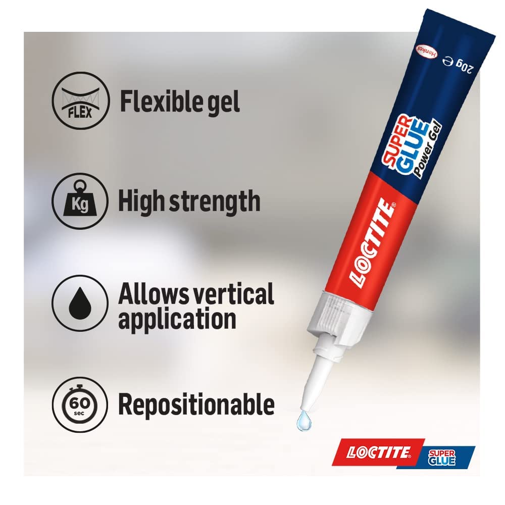 Loctite Super Glue Power Gel 20g, All Purpose Adhesive for Repairs, Super Strong Clear Glue for Various Materials, Superglue for Precise Repairs, 1 x 20g