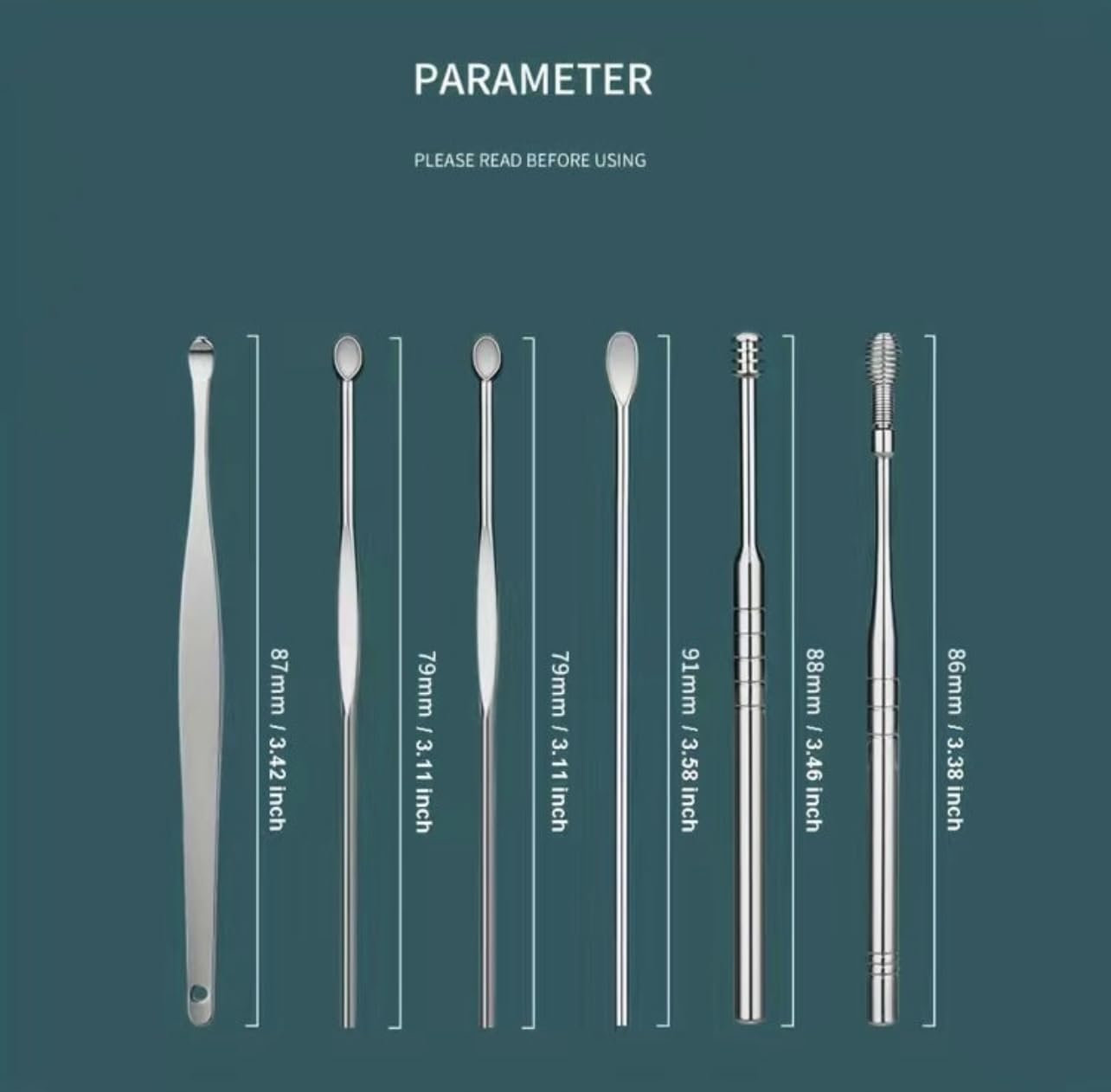 6 Pcs Ear Pick Cleaner Earwax Removal Kit Ear Cleaning Tool Stainless Steel 6 in 1 Tool Spoon Curette with Black Leather Storage case