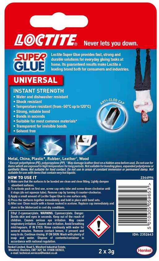 Loctite Universal Super Glue  Strong All Purpose Instant Adhesive  2x3g