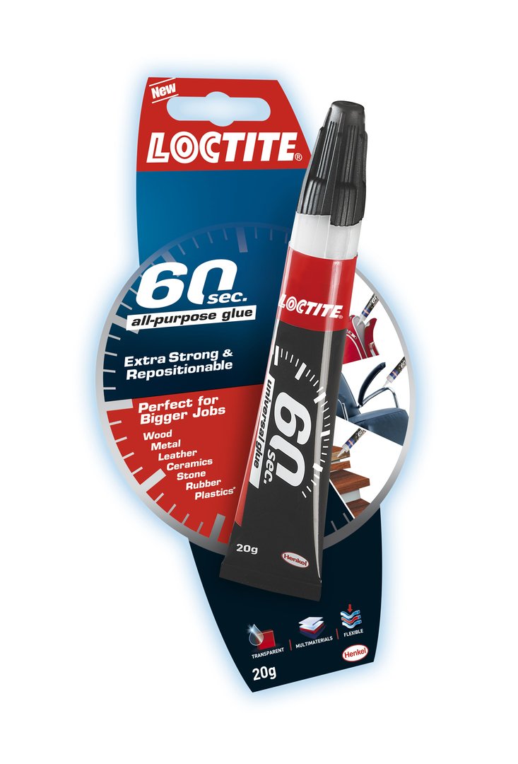 Loctite 2097695 60 Seconds Universal Glue/Fast and Repositionable/Ideal for Larger Surfaces and Non-Porous Materials / 1 Pack (1 x 20g)