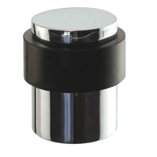 Aretro Heavy Duty Cylinder Door Stop Polished Chrome Metal Floor Mounted with Rubber Sound Dampener (Polished Chrome)