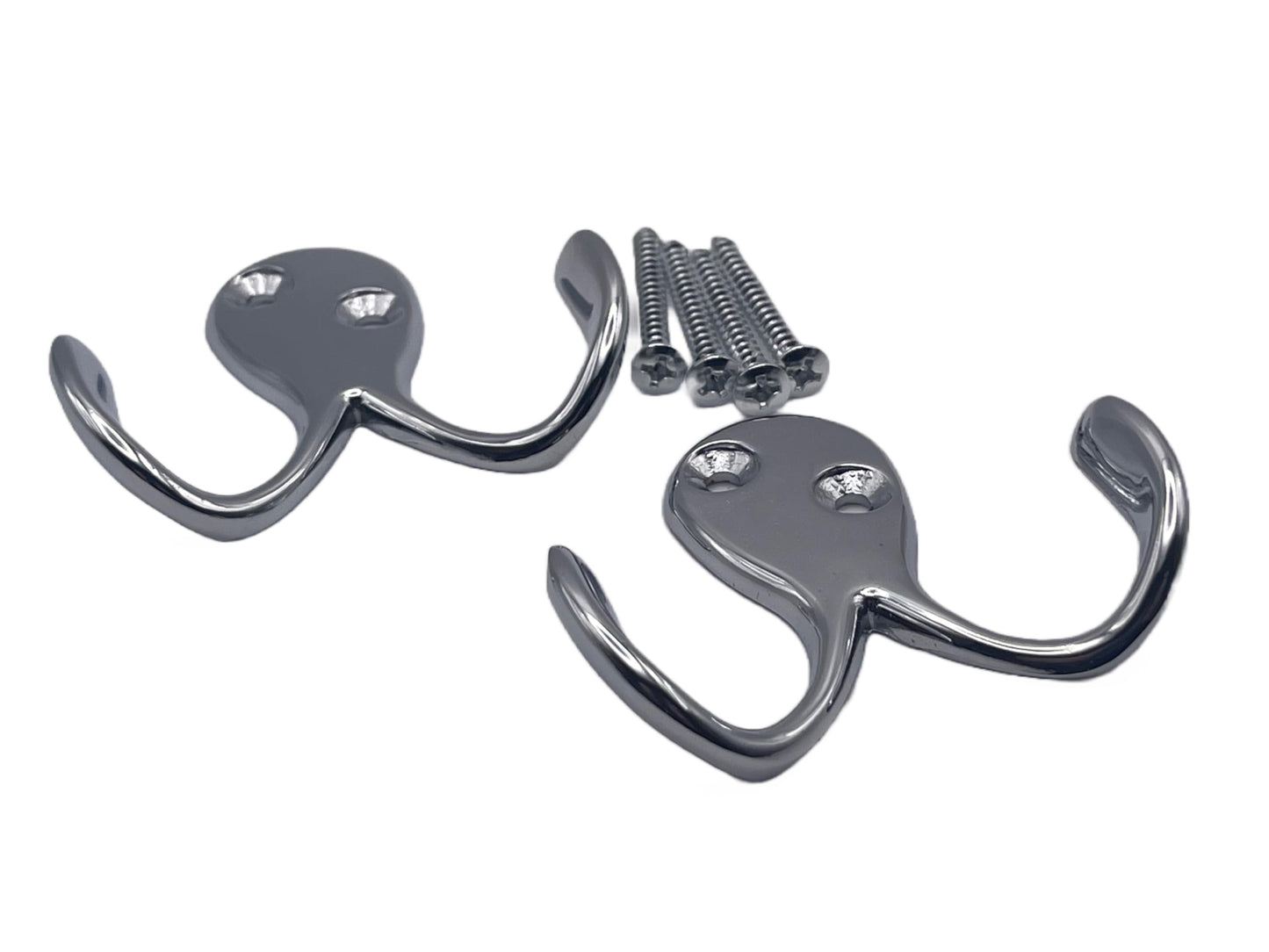 Aretro Chrome Two Pronged Coat Hooks Pack of 2 Double Prong Wall Mounted Decorative Clothes Hat Hooks Double Robe Hooks Screw in Door Hooks for Kitchen Bedroom Wall Bathroom Hanging with Screws