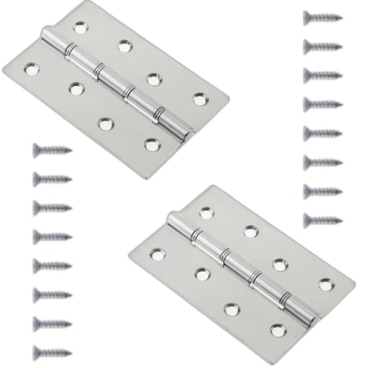 Aretro Doubled Washered Butt Hinges, 75mm, Chrome Plated, Includes Screws(Chrome Plated 75mm)