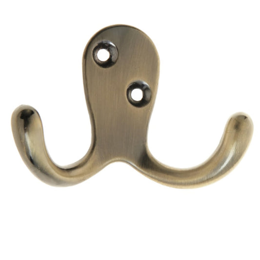 Aretro Hooks Hangers, Double Vertical Heavy Duty, Antique Brass, Robe Hook, Coat Hook, Back of Door, Wall Hanger (Double Vertical Heavy Duty, Antique Brass)