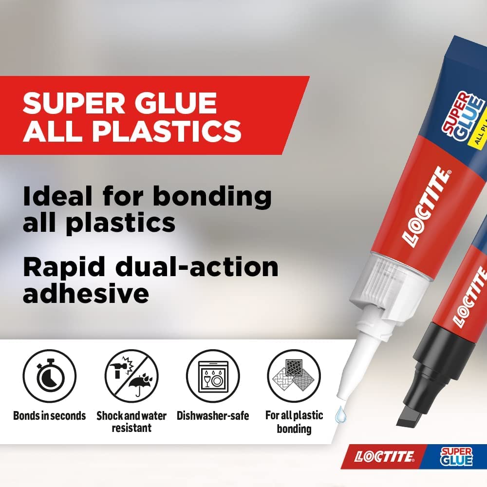 Loctite Super Glue All Plastics, Rapid Dual Action Adhesive for All Plastics, With Activator Pen and Super Glue, Easy to Use Instant Super Glue, 1 x 2g + 4ml