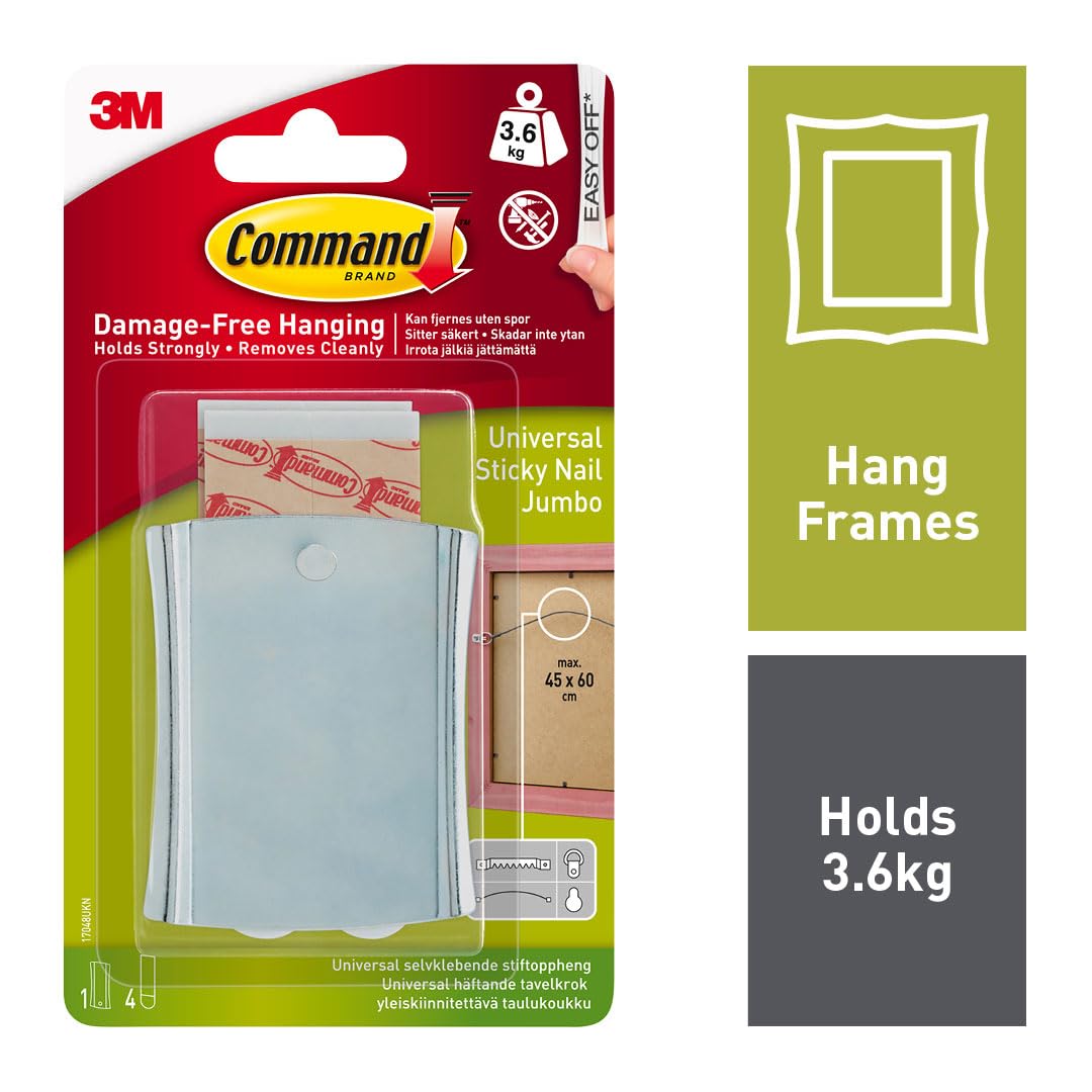 Command 17048-ES Metal Universal Picture Hanger - Damage Free Hanging - For Pictures, Frames, Mirrors and Clocks - Holds up to 3.6 kg
