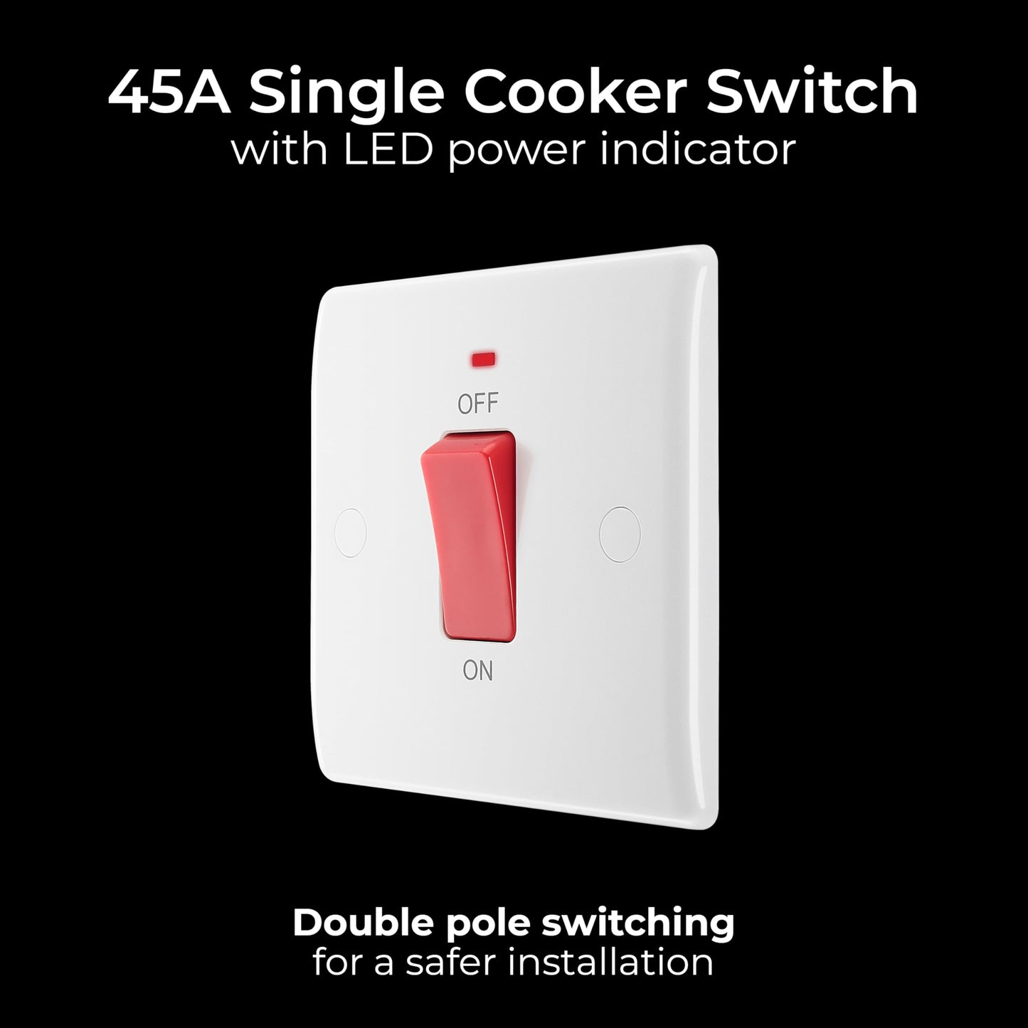 BG Electrical Cooker Control Switch Unit with LED Power Indicator, Single Plate, Double Pole, Round Edge, Nexus 800 Series, White Moulded, 45A, 874