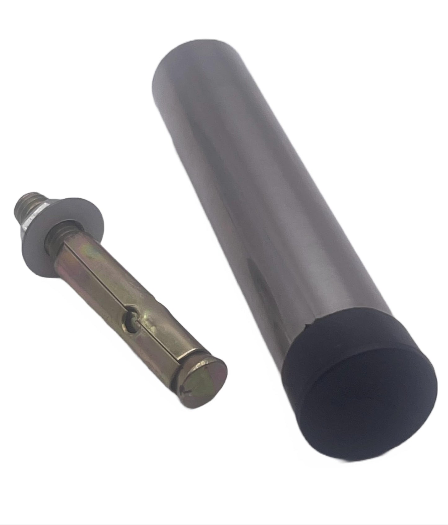 Aretro Polished Chrome 85mm Projection Door Stop Stopper Flanged Bumper Rubber Buffer Wall Skirting Board Mounted 1 Pack of 1 (85mm Straight)