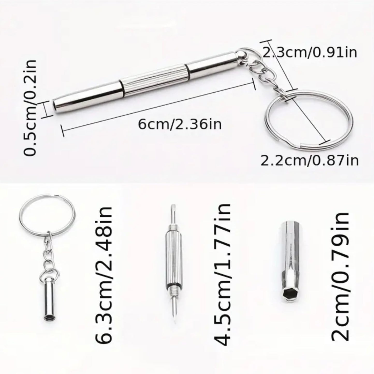 Aretro 3-in-1 Eyeglass Screwdriver Mini Tool with Keychain, Reversible Flat and Hex Head, Sunglasses, Glasses
