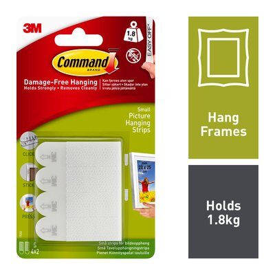 Command 17202  Small White Picture Hanging Strips, 4 Pairs