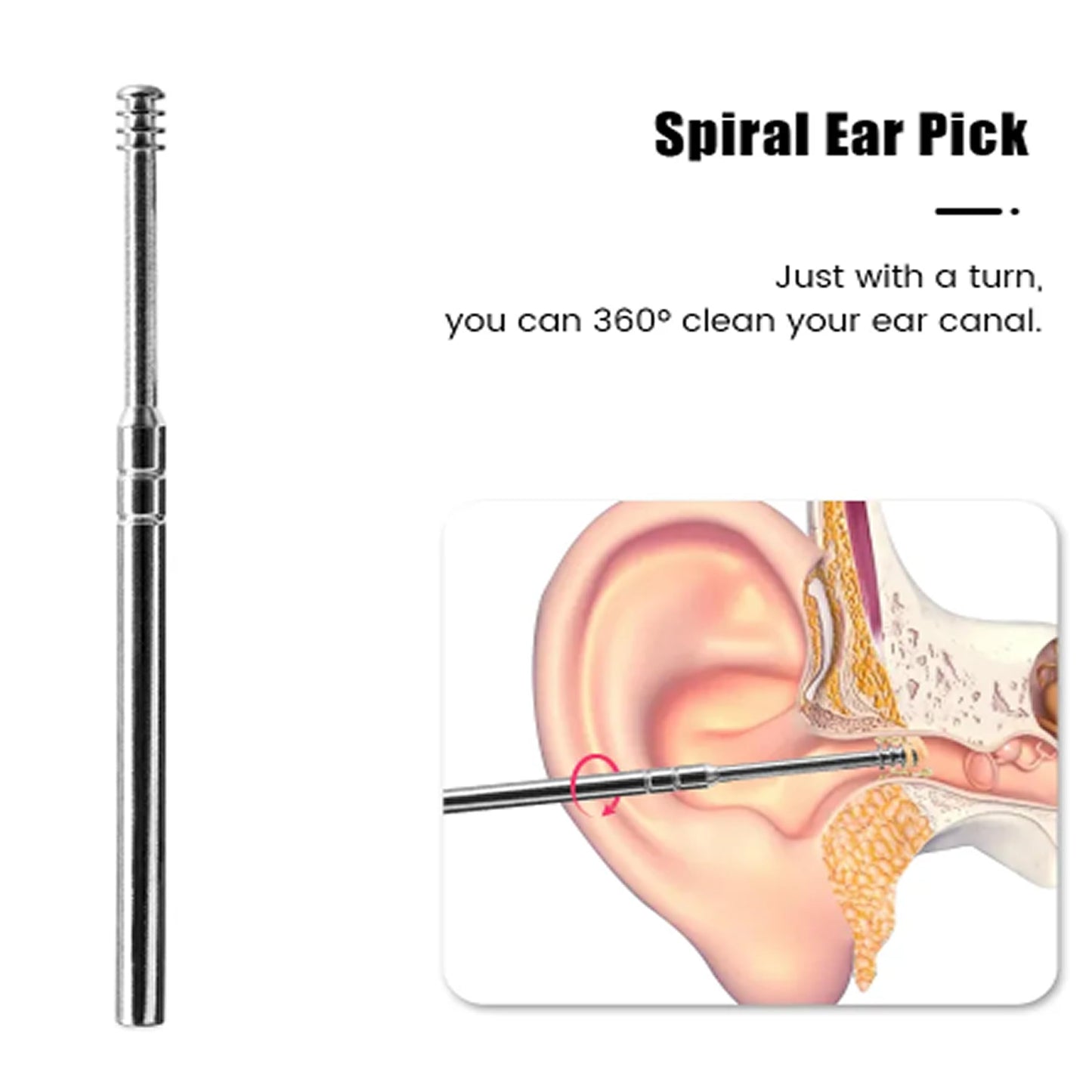 6 Pcs Ear Pick Cleaner Earwax Removal Kit Ear Cleaning Tool Stainless Steel 6 in 1 Tool Spoon Curette with Black Leather Storage case