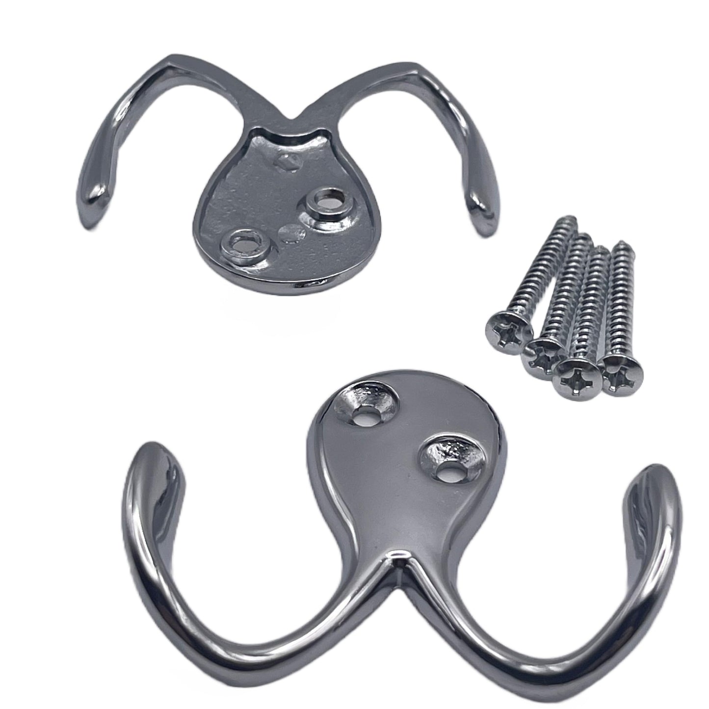 Aretro Chrome Two Pronged Coat Hooks Pack of 2 Double Prong Wall Mounted Decorative Clothes Hat Hooks Double Robe Hooks Screw in Door Hooks for Kitchen Bedroom Wall Bathroom Hanging with Screws