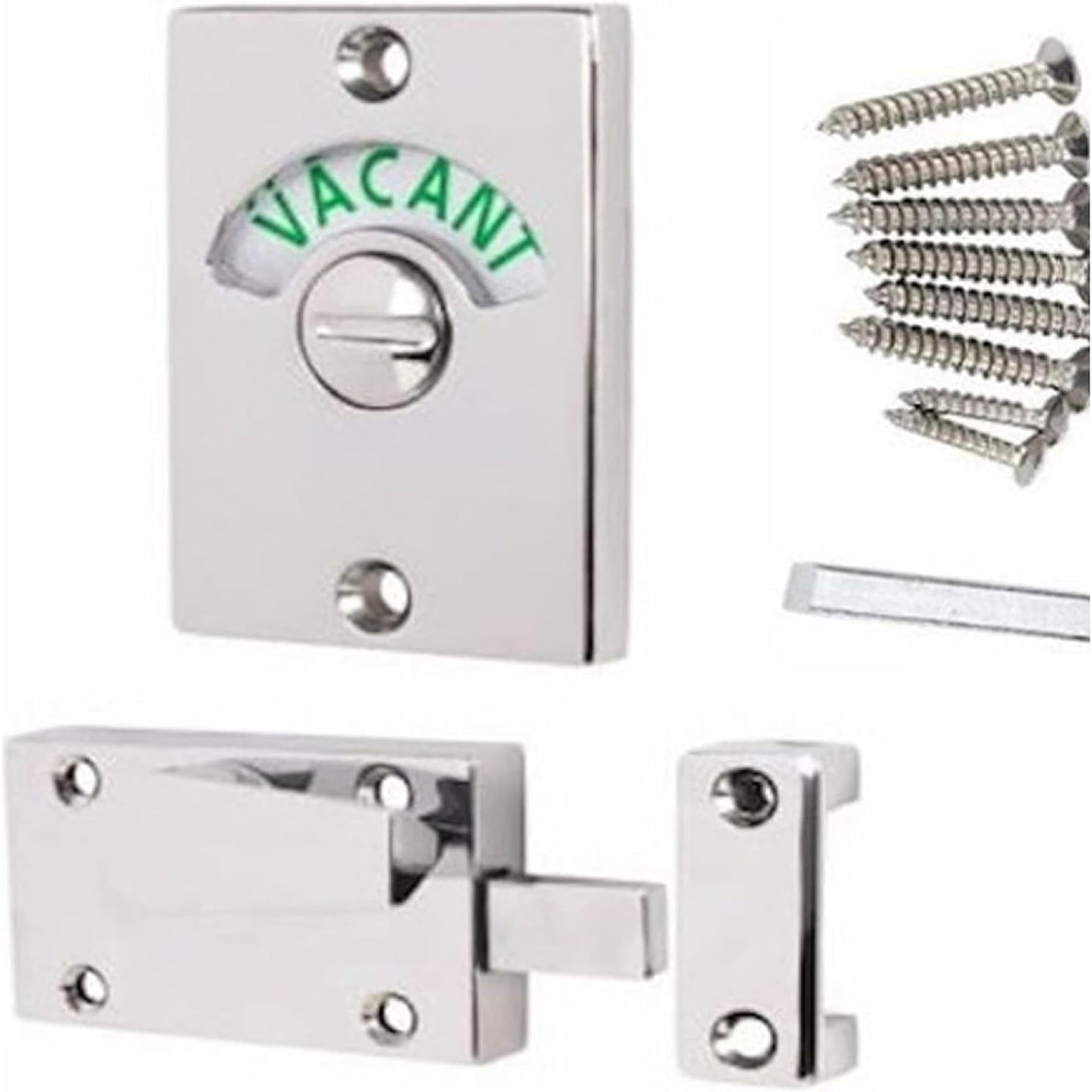 Aretro Satin Chrome Stainless Steel Effect Polished Brass Vacant Engaged Indicator Bolt Bathroom Door Lock Toilet Latch WC Privacy Public Bathrooms Restrooms (Colour Indicator- Satin Chrome)