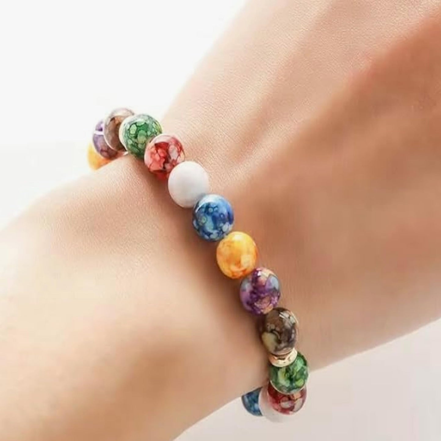 Aretro Seven Chakra Elasticated Bead Bracelet Natural Healing Yoga Beads Bracelet.