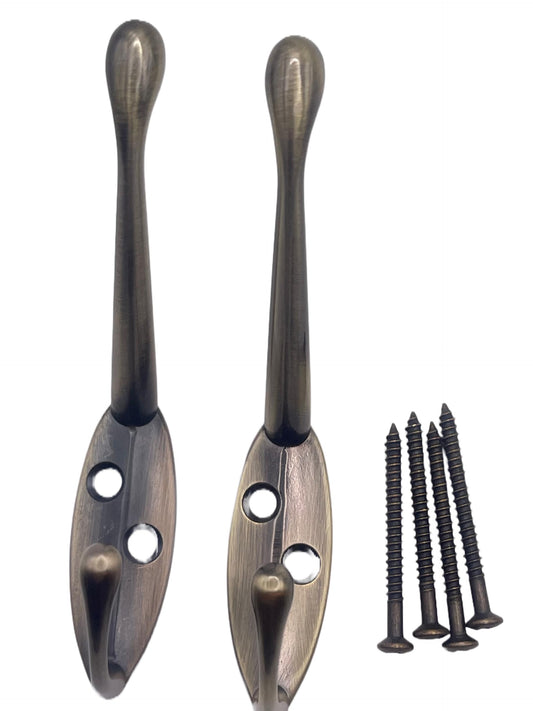 Aretro Hat & Coat Bath Robe Hooks Hanger 85mm Antique Brass Effect Metal Screws Included Back of Door Wall Hook 1 Pack of 2