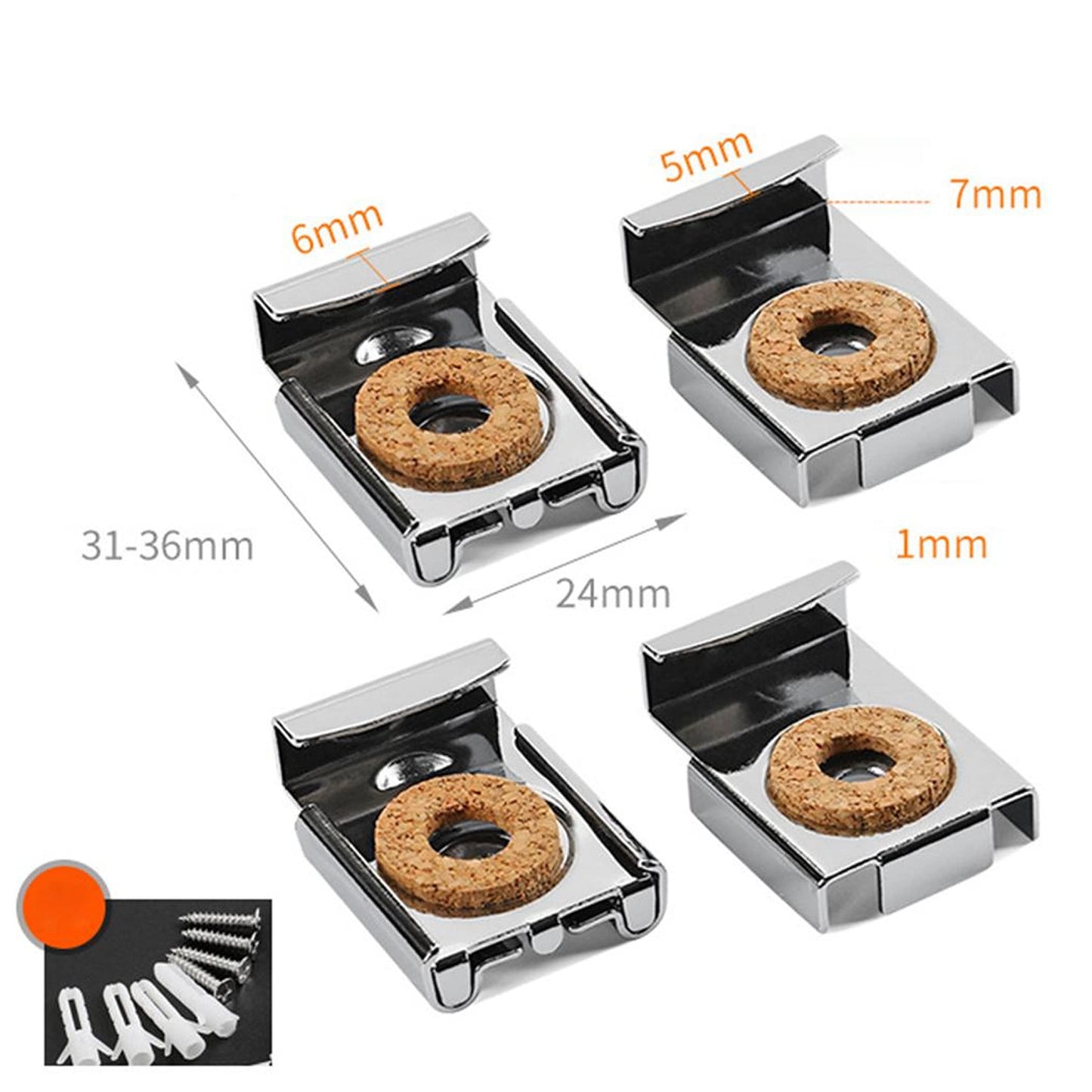 Aretro Frameless Metal Spring Loaded Clips Mirror Glass Wall Hanging Fixing Kit Hanger with Fittings