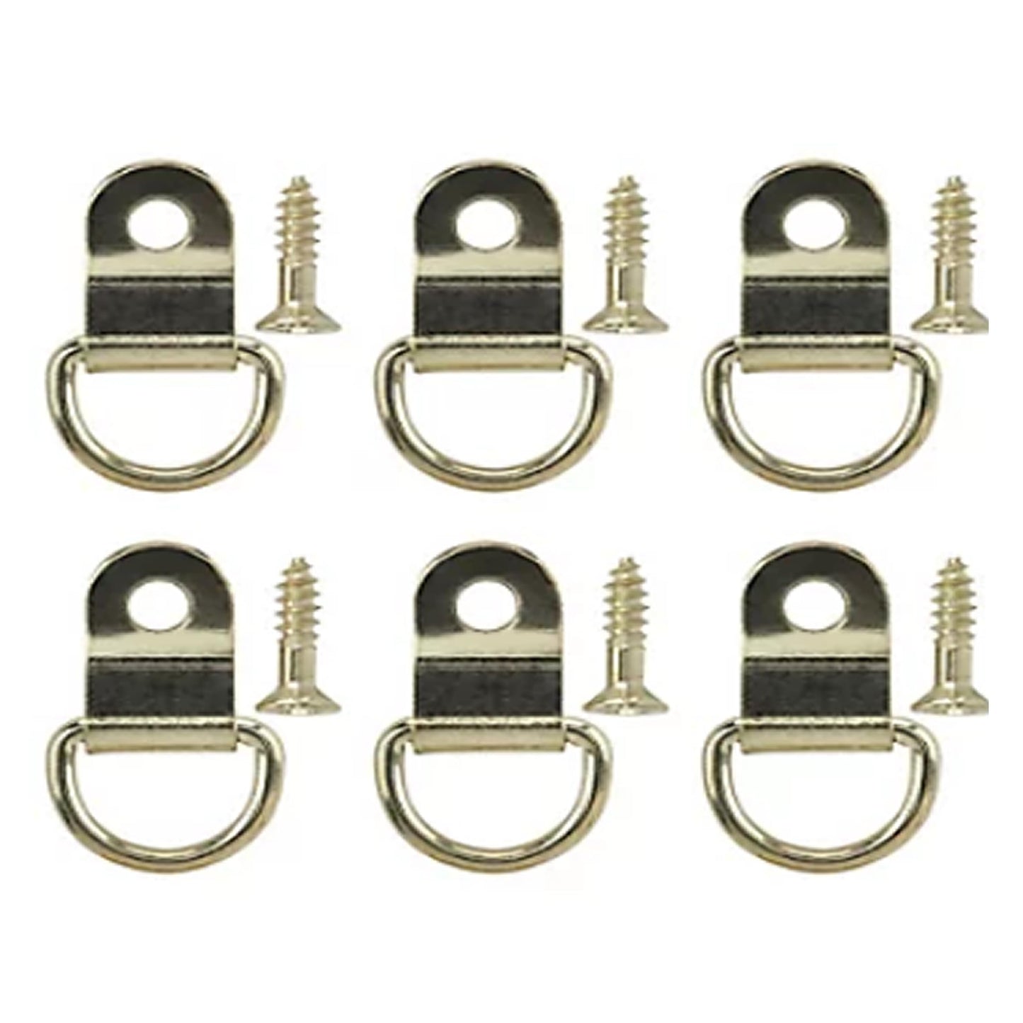 Aretro Medium Picture D Rings & Plates Brass Plated Photo Frame Hanging Hooks Hangers Canvas Hook Wall Bracket Hanger with Screws (1 Pack of 6)