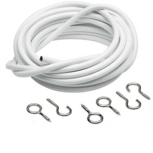 Aretro 1.8m White Net Curtain Wire Cord Cable with Hooks & Eyes for Hanging Net curtains, light curtains, voiles, etc Durable Strong Expandable Cut to Size (1.8m)