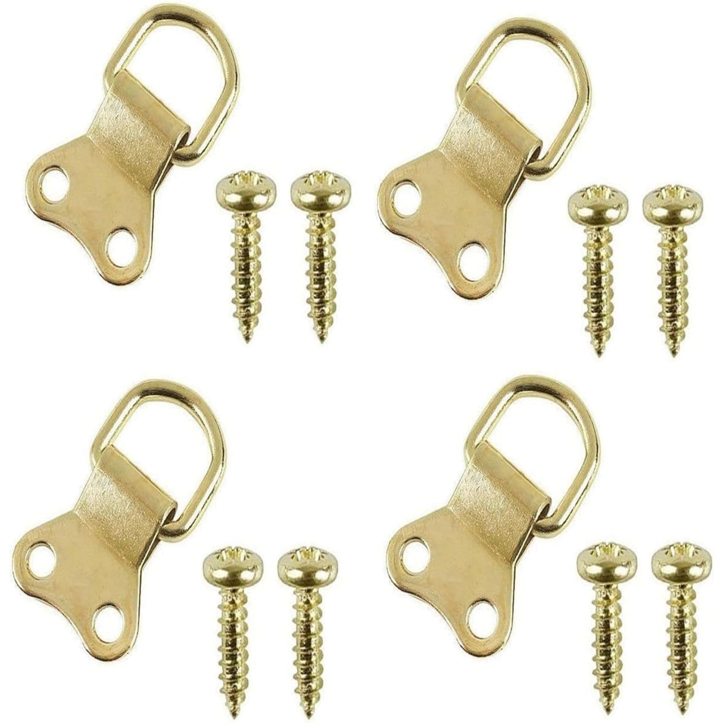 Picture Frame D Rings & Plates Set, Brass Plated, Large & Medium Size with Screws, 4 Pack (Medium)