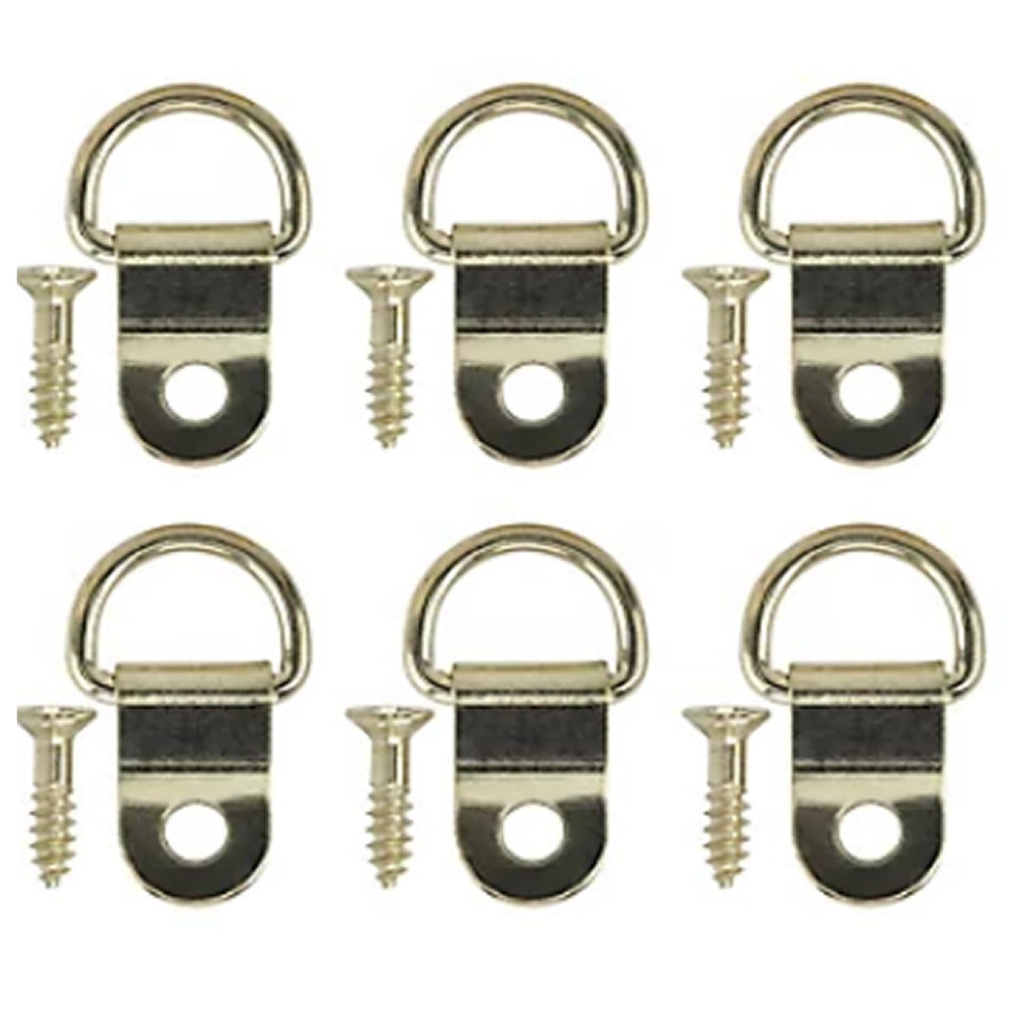 Aretro Medium Picture D Rings & Plates Brass Plated Photo Frame Hanging Hooks Hangers Canvas Hook Wall Bracket Hanger with Screws (1 Pack of 6)