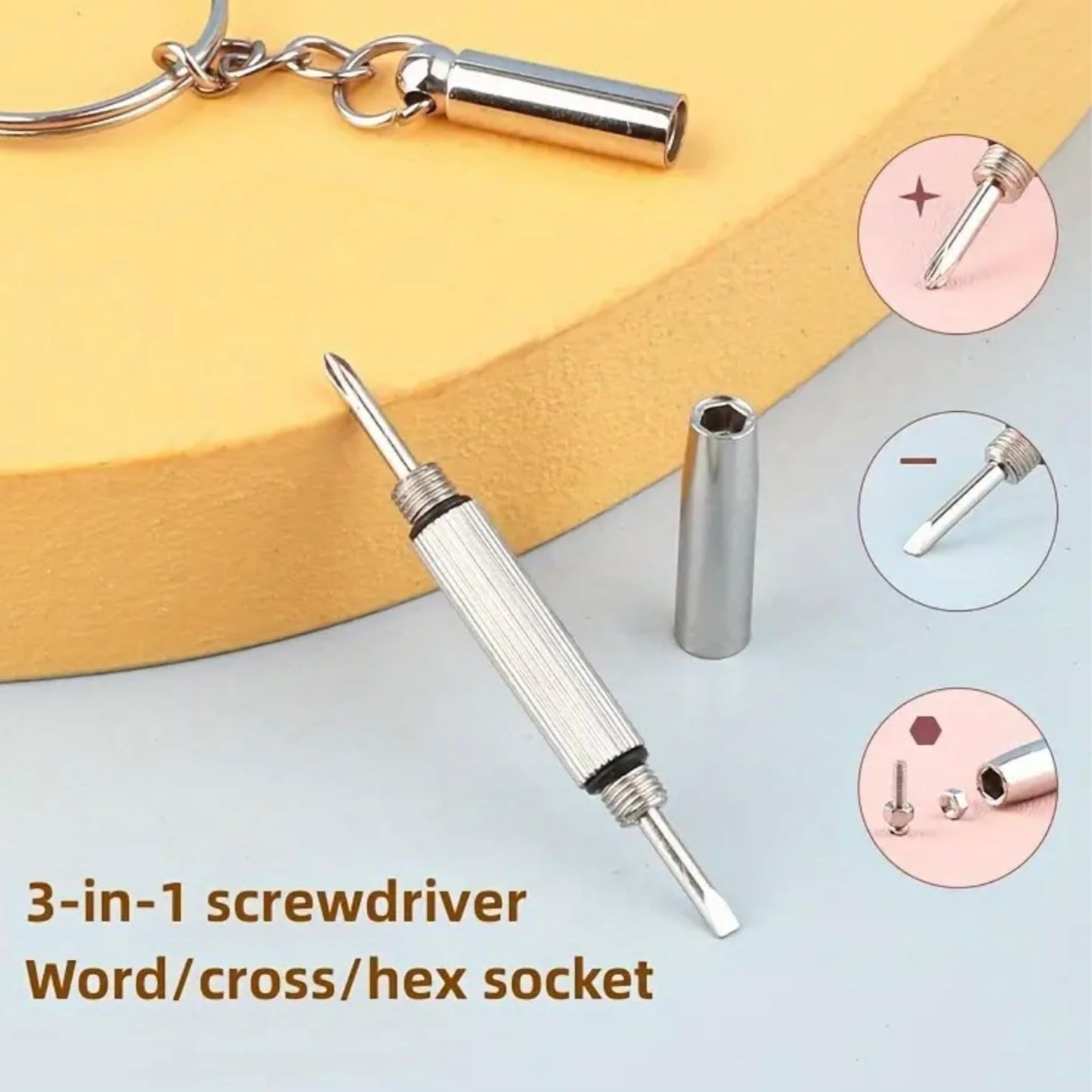 Aretro 3-in-1 Eyeglass Screwdriver Mini Tool with Keychain, Reversible Flat and Hex Head, Sunglasses, Glasses