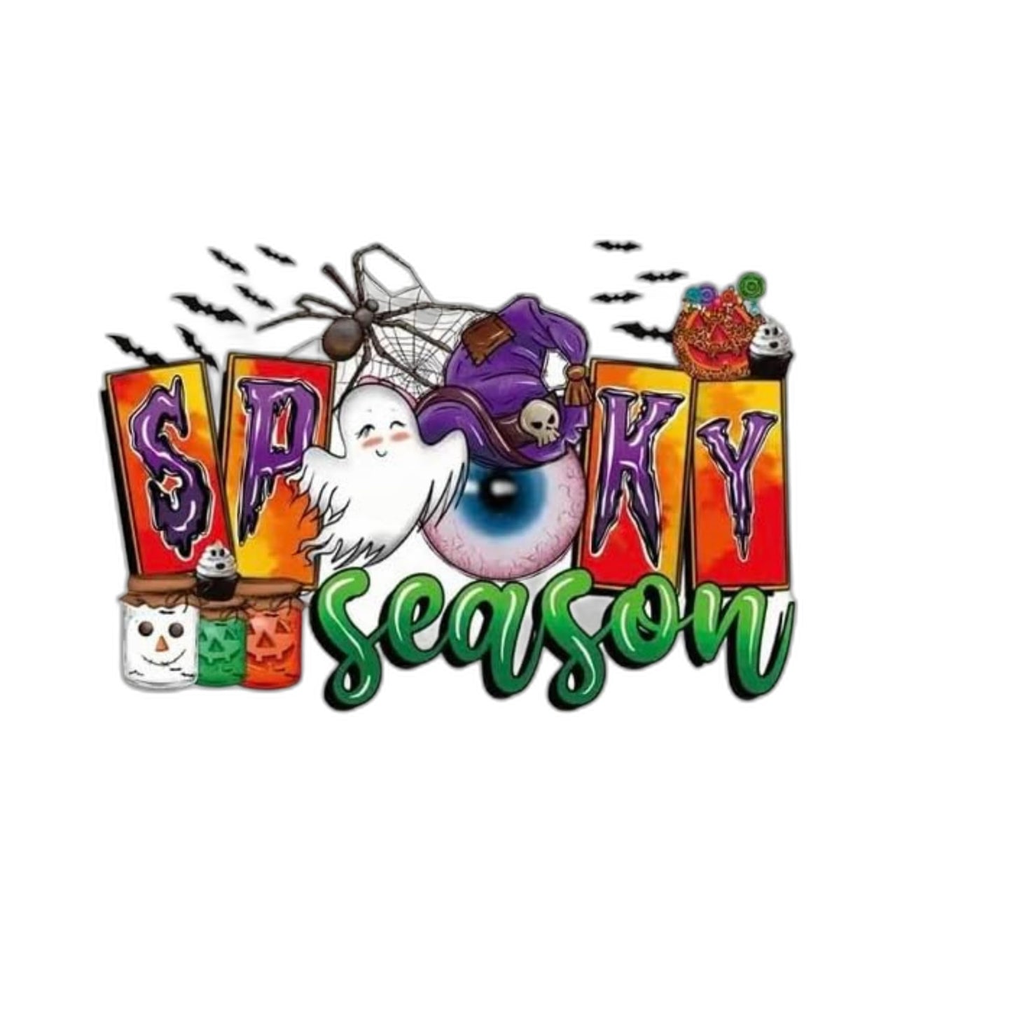 Aretro Heat Transfer Iron On Stickers Pumpkin Festival Patches for Clothing Printing Various Prints (Spooky Season)