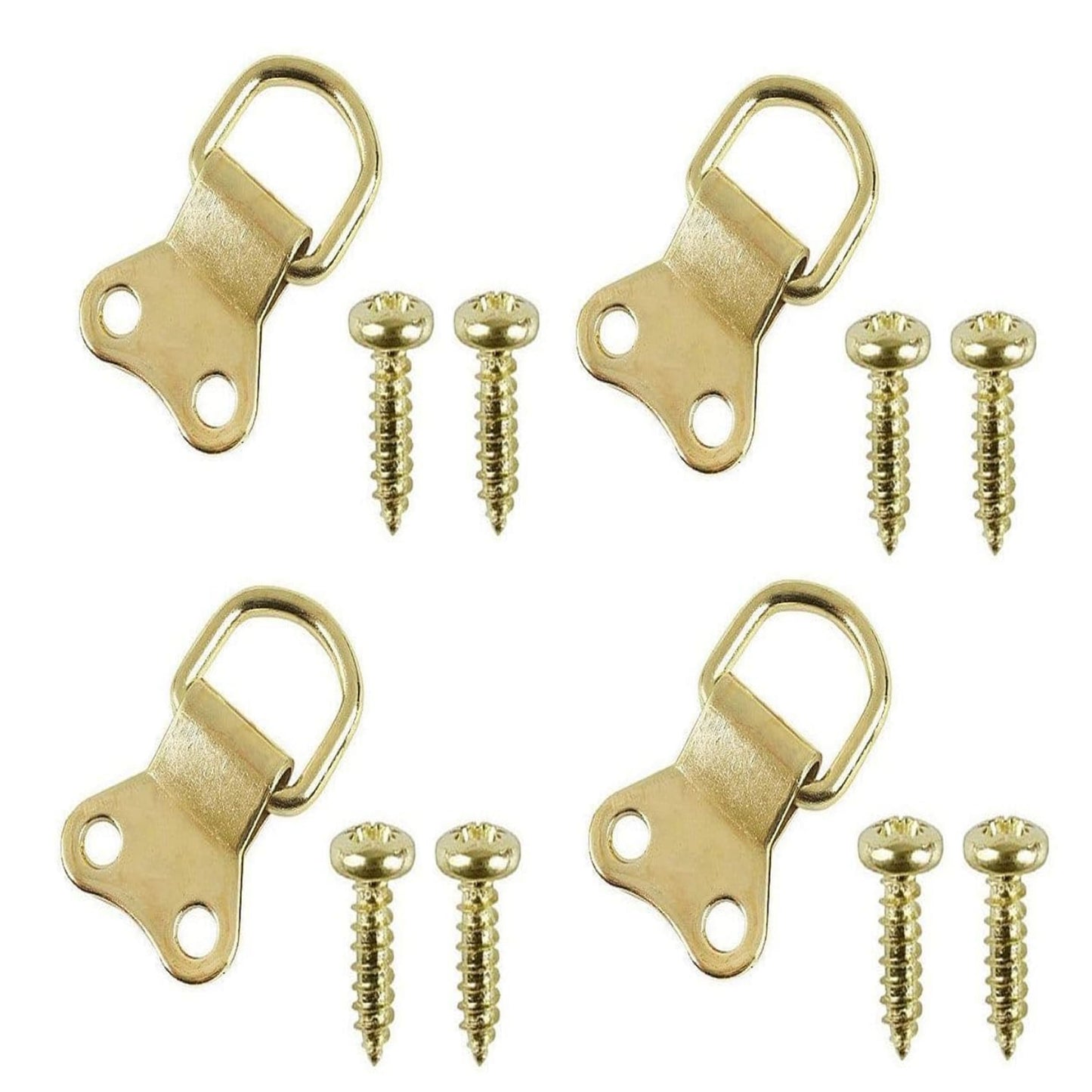 Aretro Large Brass Plated Picture D Rings & Plates Photo Frame Hanging Hooks Hangers Canvas Hook Wall Bracket Hanger with Screws (1 Pack of 4)