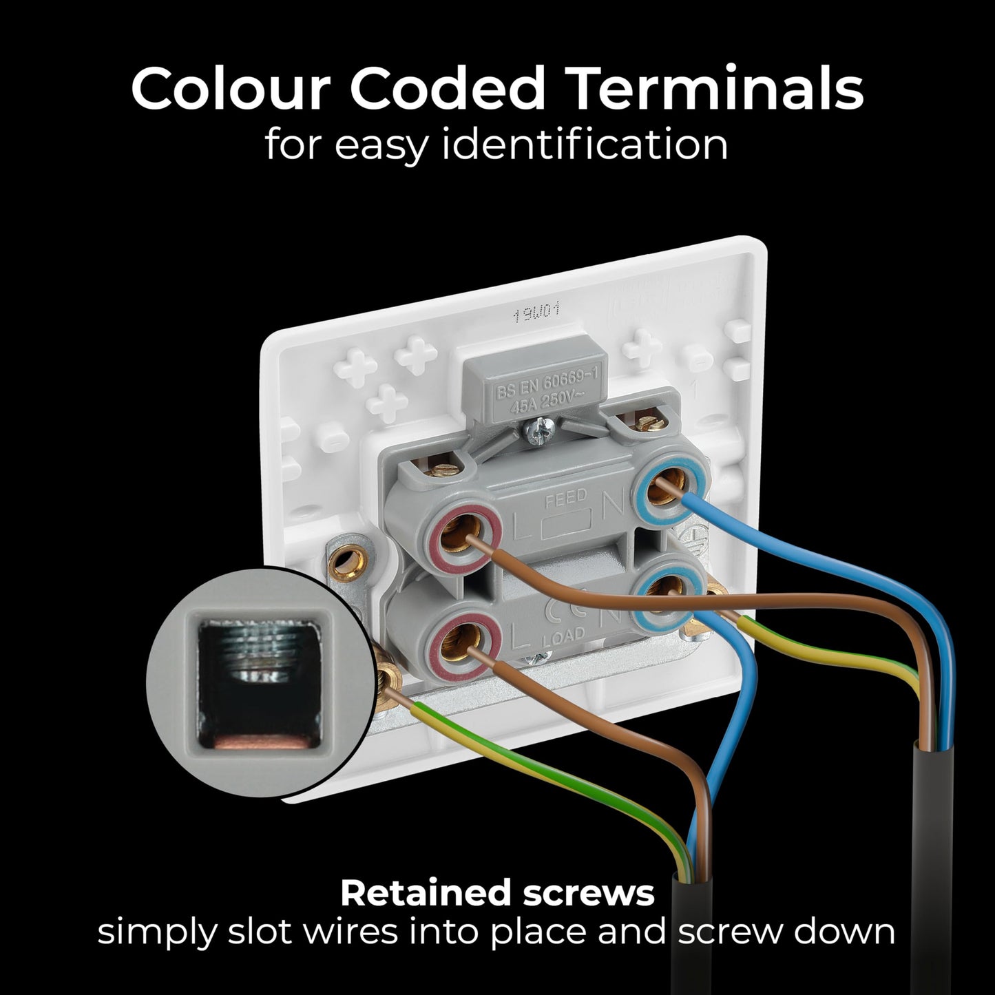 BG Electrical Cooker Control Switch Unit with LED Power Indicator, Single Plate, Double Pole, Round Edge, Nexus 800 Series, White Moulded, 45A, 874