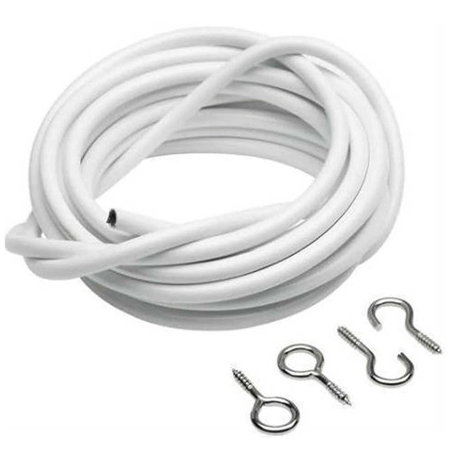 Aretro 1.8m White Net Curtain Wire Cord Cable with Hooks & Eyes for Hanging Net curtains, light curtains, voiles, etc Durable Strong Expandable Cut to Size (1.8m)