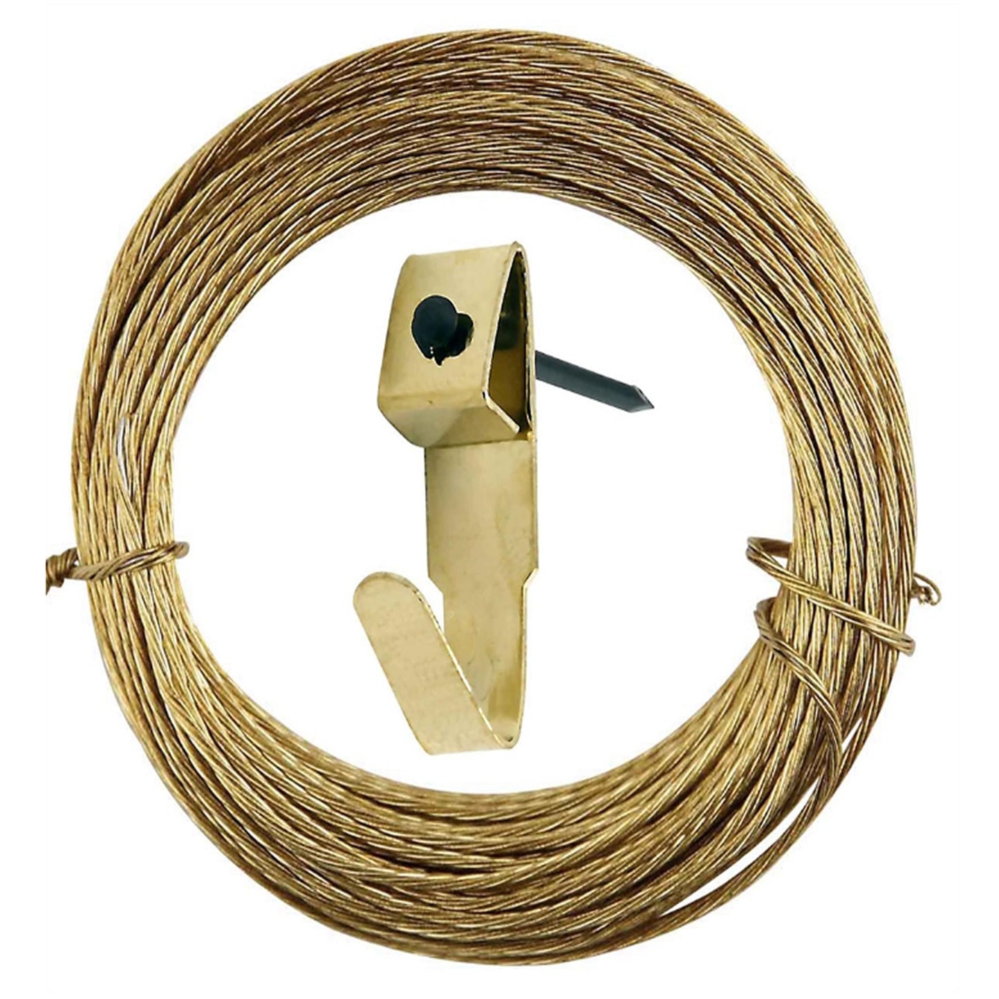 Aretro 19 Piece Medium Brass Plated Picture Hanging Kit Includes 6m Wire, Hooks Hangers, Screw Eyes, Pins for Frames, Mirrors, Canvas Max Load 4kg (6m Medium Kit)