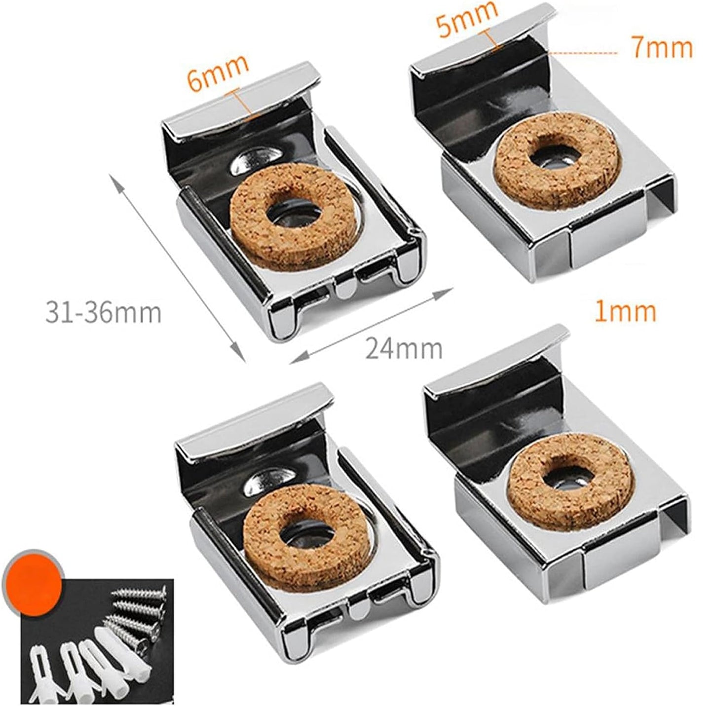 Aretro Chrome Frameless Metal Spring Loaded Mirror Clips Glass Wall Hanging Bathroom Toilet Fixing Kit Hanger with Fittings