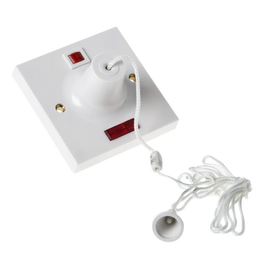MK 3164 Shower Pull Switch 50 amp Double Pole Mechanical off indicator with Neon