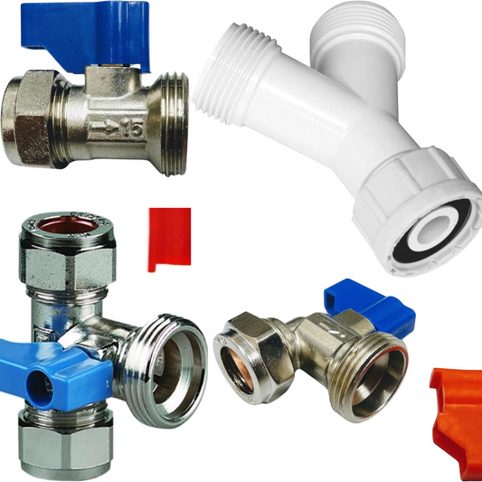 Aretro Chrome 15mm x 3/4" Straight, Elbow, T, Y Piece Washing Machine, Dishwasher Connector, Tap, Valve
