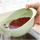 Aretro Rice Washer Strainer Bowl Plastic Colander, Rice Wash Bowl White Pink Blue Green